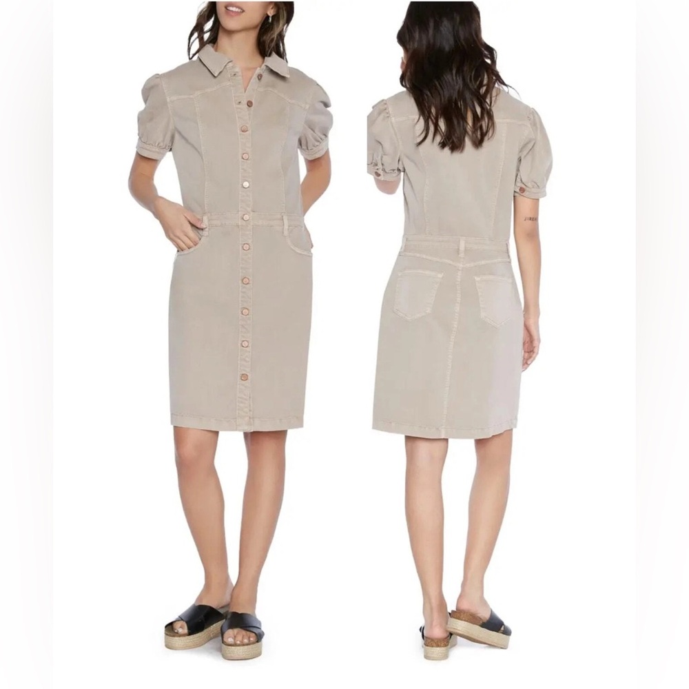 NEW Wash Lab Denim Puff Sleeve Denim Dress - Buff - Size Medium